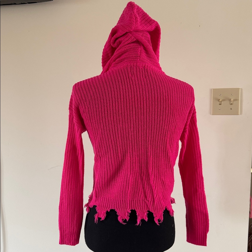Distressed Hot Pink Hooded Sweater S - Picture 4 of 6